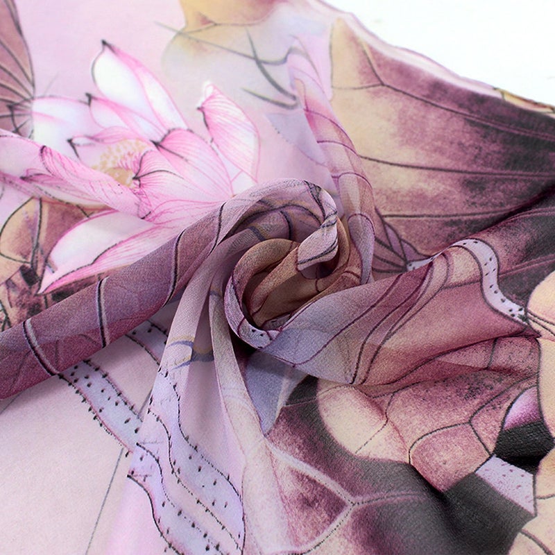 Lobagve Van Caro Sheer Chiffon Scarf Beach Shawl Elegant Lotus Sunscreen Scarf for Women (Purple) - Image 4